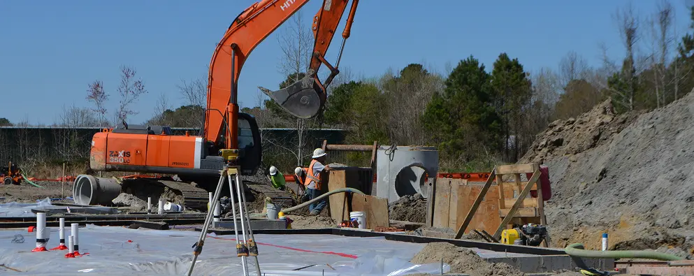 Excavator working on construction site